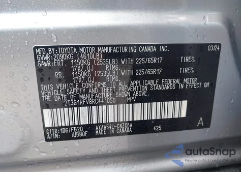 2024 Toyota Rav4 Le from USA, damaged, VIN 2T3G1RFV8RC441050